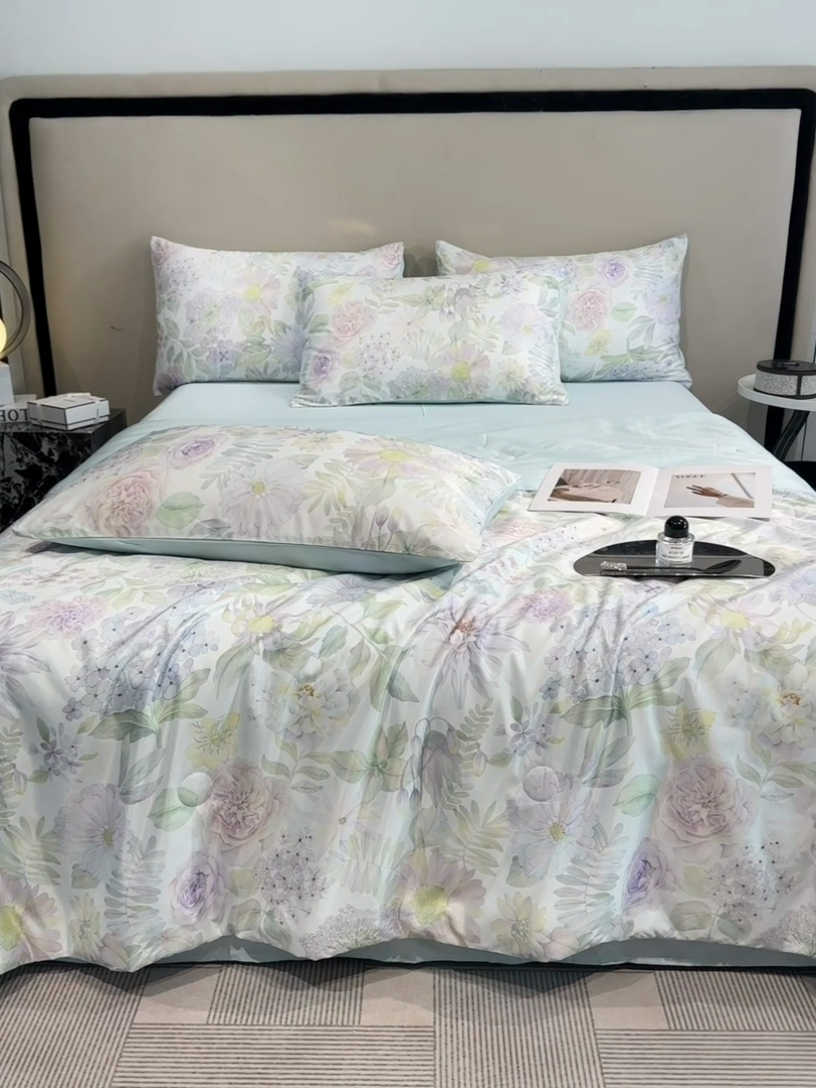 91家纺网 家纺一手货源 找家纺 笙意家纺  2025新款水洗真丝数码印花暗盒款夏被 菲尔德-灰