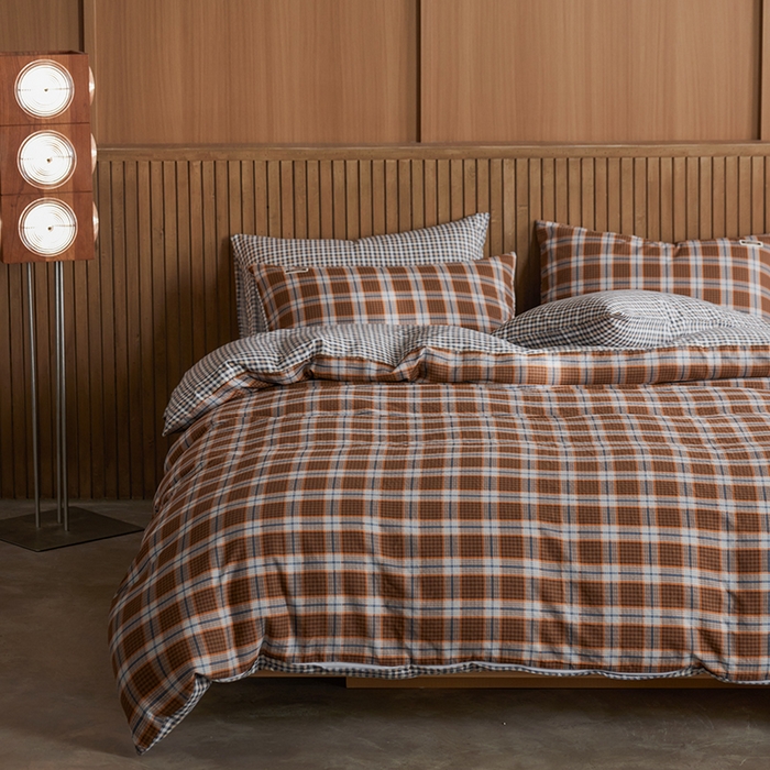 91家纺网 家纺一手货源 找家纺 安莱生活 2025 全棉双层纱苏格兰格纹系列四件套 套格