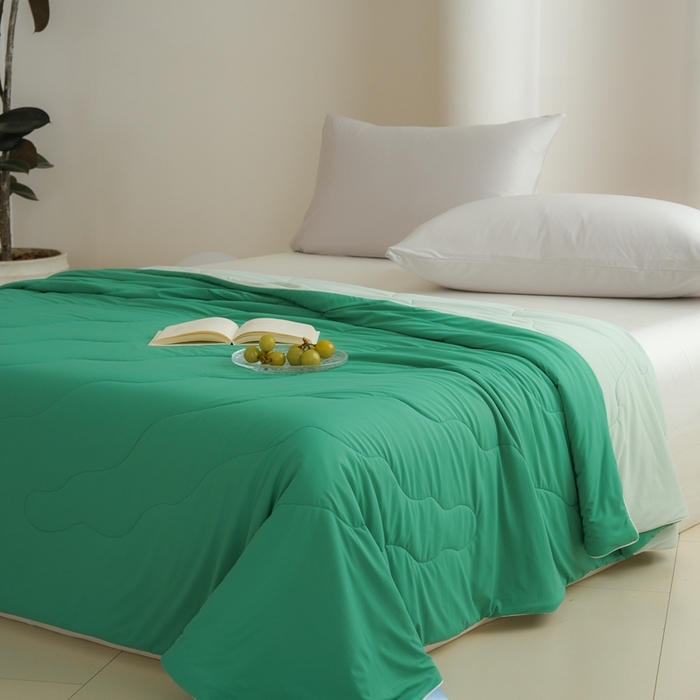 91家纺网 家纺一手货源 找家纺 丽卡家纺2025新款好爽鸭锦氨凉感夏被子被芯 翌绿+水绿