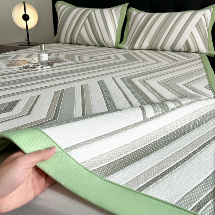 91家纺网 家纺一手货源 找家纺 慕尚家纺 2025新款泡泡大PE提花软席 条纹 绿