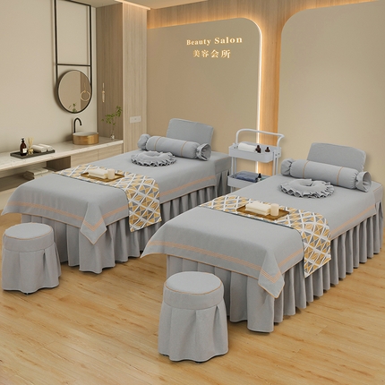 芙怡 2025春夏新款8026款棉麻绒美 容床罩-一字绣系列 一字绣-灰色