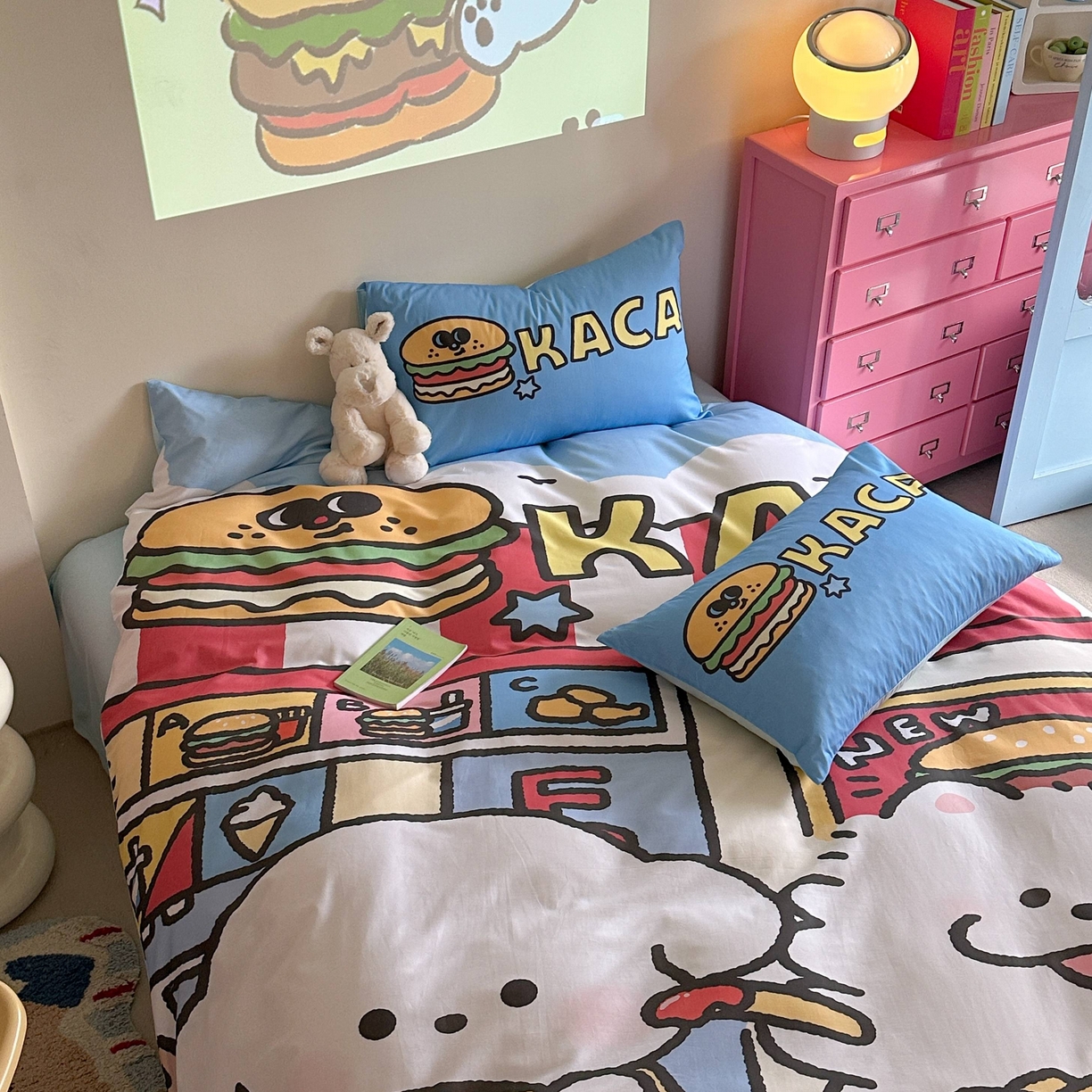 91家纺网 家纺一手货源 找家纺 美乐迪家纺 2025新款大版全棉四件套 汉堡伙伴