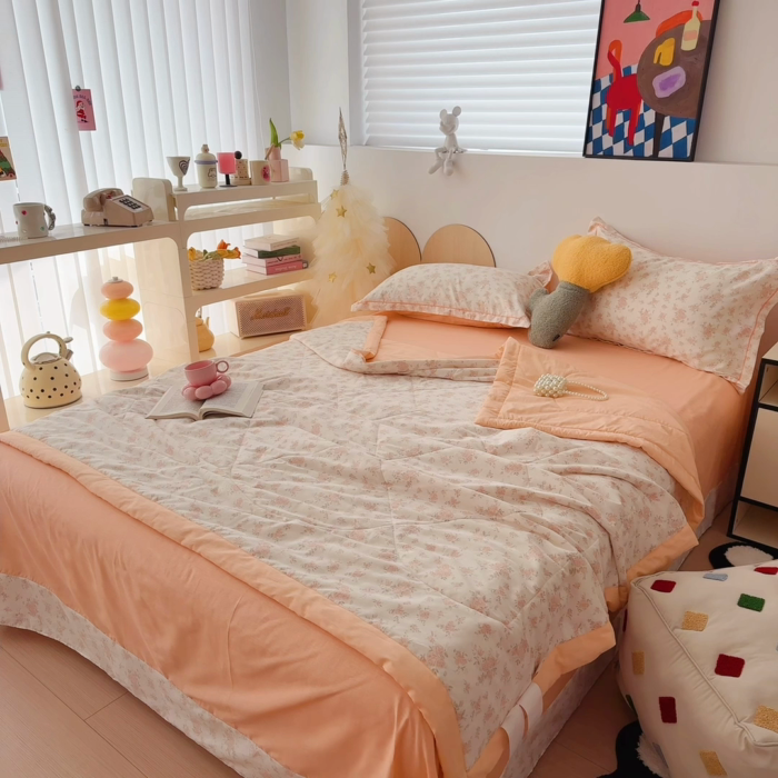 91家纺网 家纺一手货源 找家纺 于果 2025新款全棉纯棉夏被夏凉被空调被四件套 春日之花