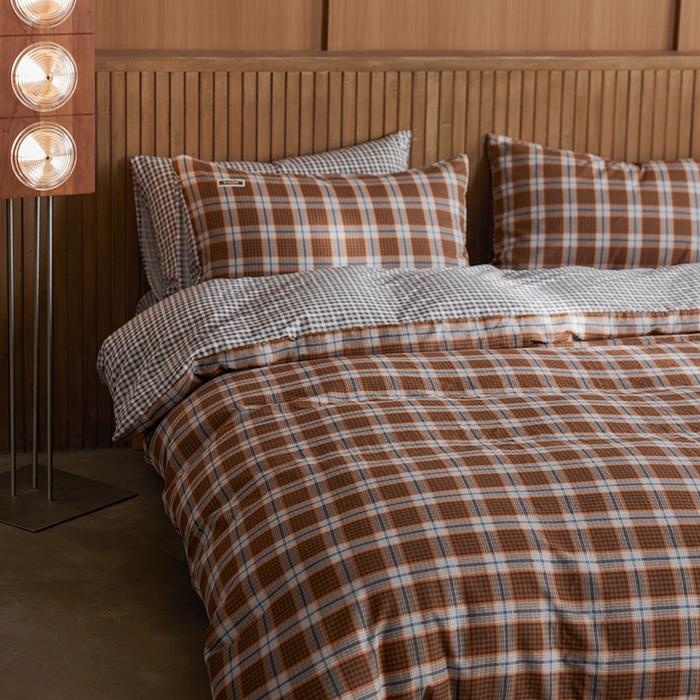 91家纺网 家纺一手货源 找家纺 安莱生活 2025 全棉双层纱苏格兰格纹系列四件套 套格