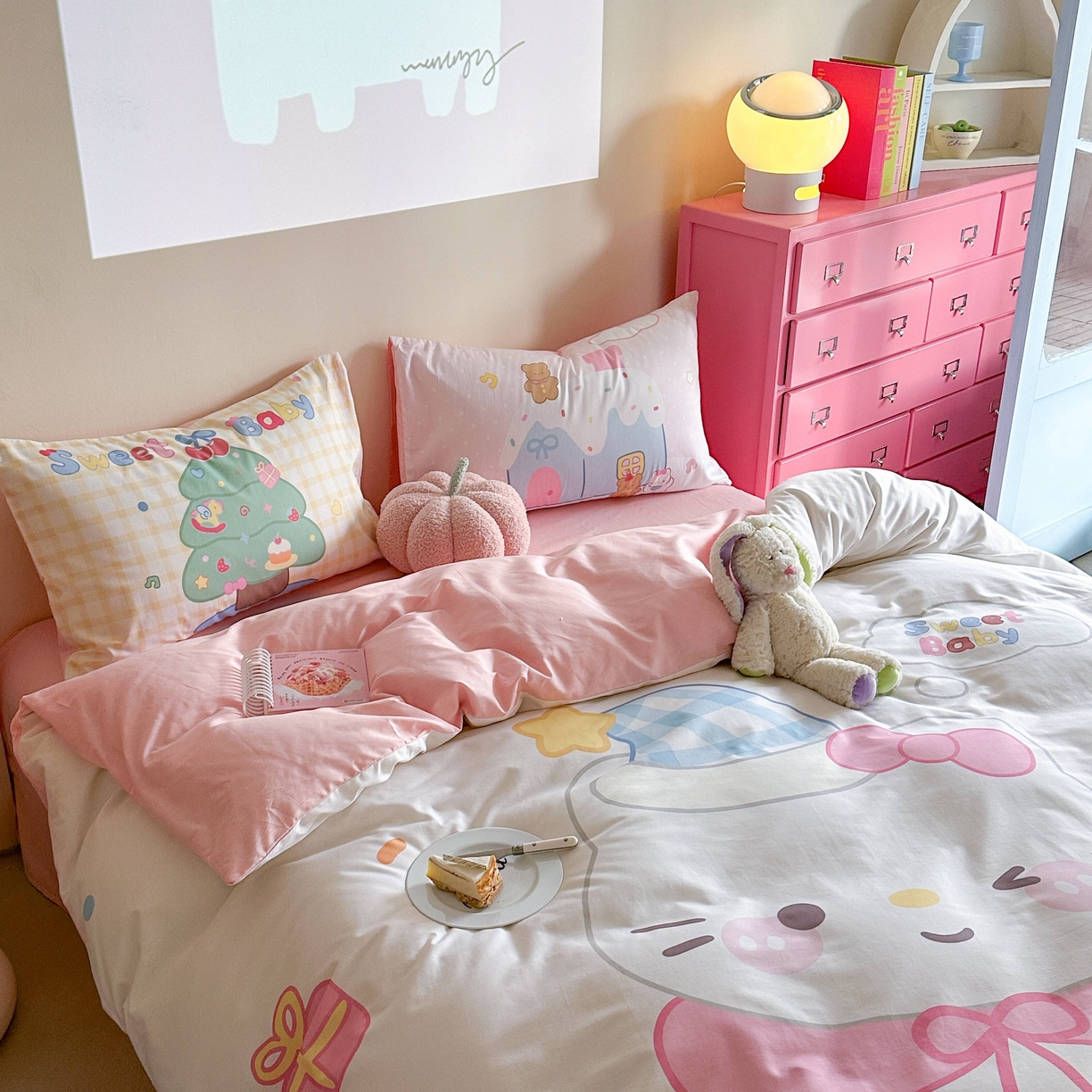 91家纺网 家纺一手货源 找家纺 美乐迪家纺 2025新款大版全棉四件套 派对小猫