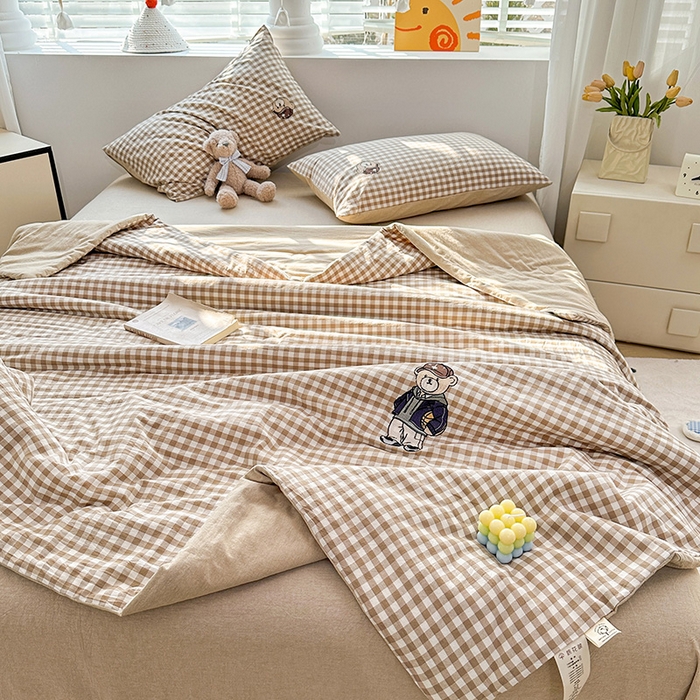 91家纺网 家纺一手货源 找家纺 （总）大境 2025新款专版纯棉色织水洗棉刺绣全棉夏被四件套