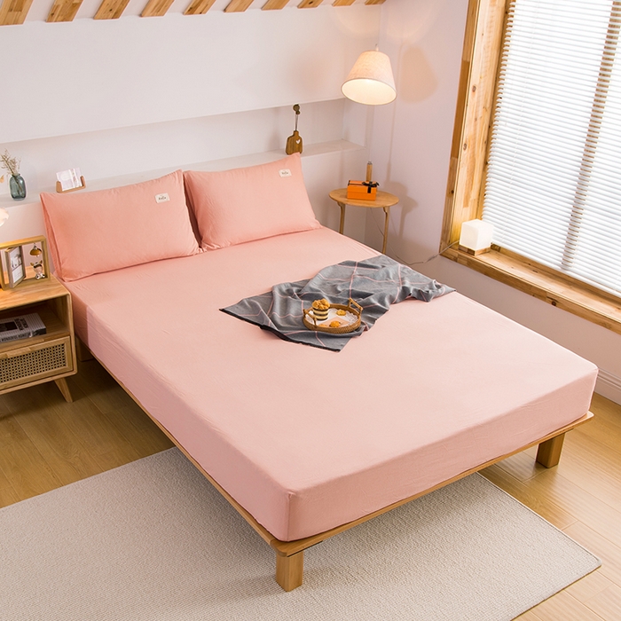 91家纺网 家纺一手货源 找家纺 柠萌家居 2025新款A类全棉色织水洗棉单床笠 玉色