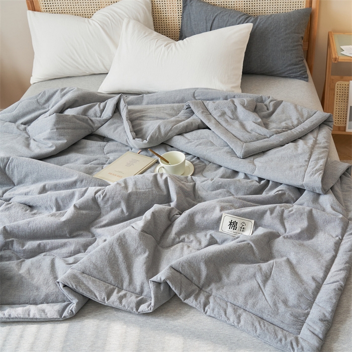 91家纺网 家纺一手货源 找家纺 金鹰 2025新款A类纯棉水洗棉色织棉花夏被全棉空调被夏凉被 浅银灰