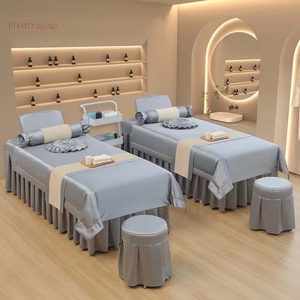 芙怡 2025春夏新款8028款冰丝绒美 容床罩-一字绣系列 一字绣-银灰