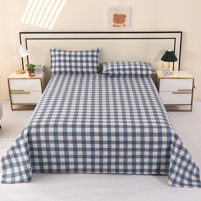 91家纺网 家纺一手货源 找家纺 望淮家纺 2025新款老粗布凉席床单三件套 小蓝格