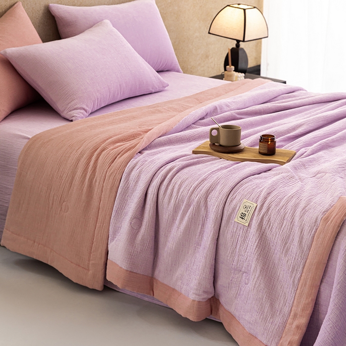 91家纺网 家纺一手货源 找家纺 吾诺 2025 纯色全棉泡泡双层纱夏被大豆夏被子被芯夏被四件套夏凉被空调被 柔幻紫