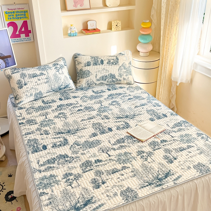 91家纺网 家纺一手货源 找家纺 川悦生活 2025新款小阪凉感丝印花凉席 尼欧-藏青