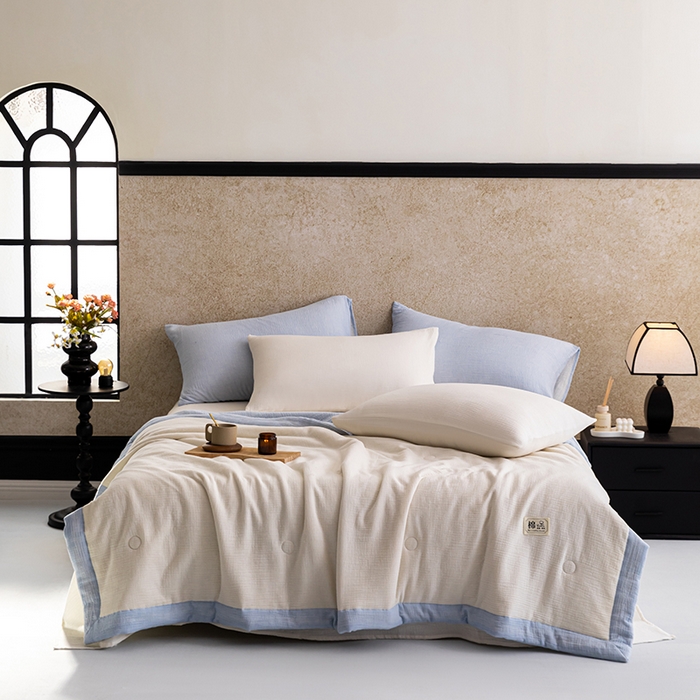 91家纺网 家纺一手货源 找家纺 吾诺 2025 纯色全棉泡泡双层纱夏被大豆夏被子被芯夏被四件套夏凉被空调被 仙仙米