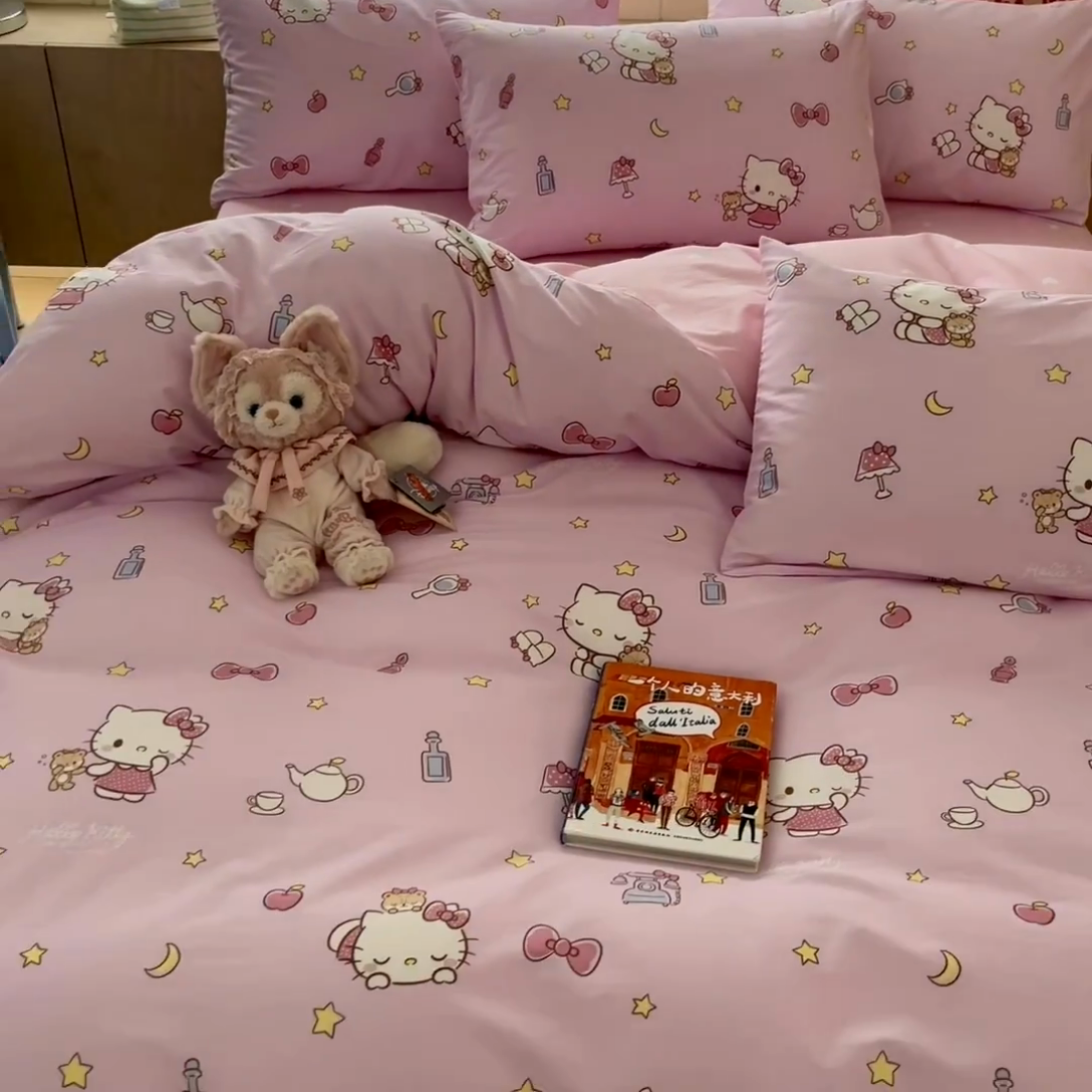 91家纺网 家纺一手货源 找家纺 博雅 2025新款三丽鸥卡通全棉印花小版四件套 小星星KT