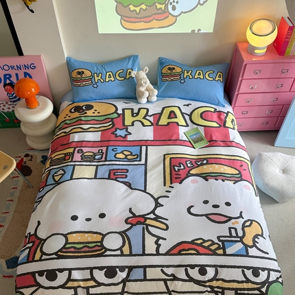 美乐迪家纺 2025新款大版全棉四件套 汉堡伙伴
