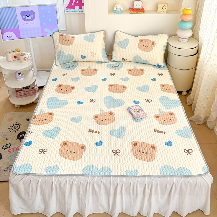 91家纺网 家纺一手货源 找家纺 川悦生活 2025新款小阪凉感丝印花凉席 小熊奶昔