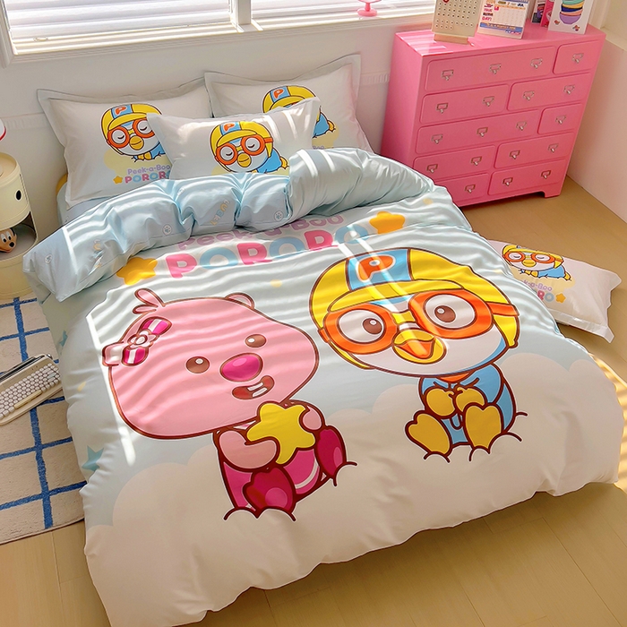 91家纺网 家纺一手货源 找家纺 浩诚 2025新款啵乐乐正版授权全棉纯棉四件套 开心伙伴