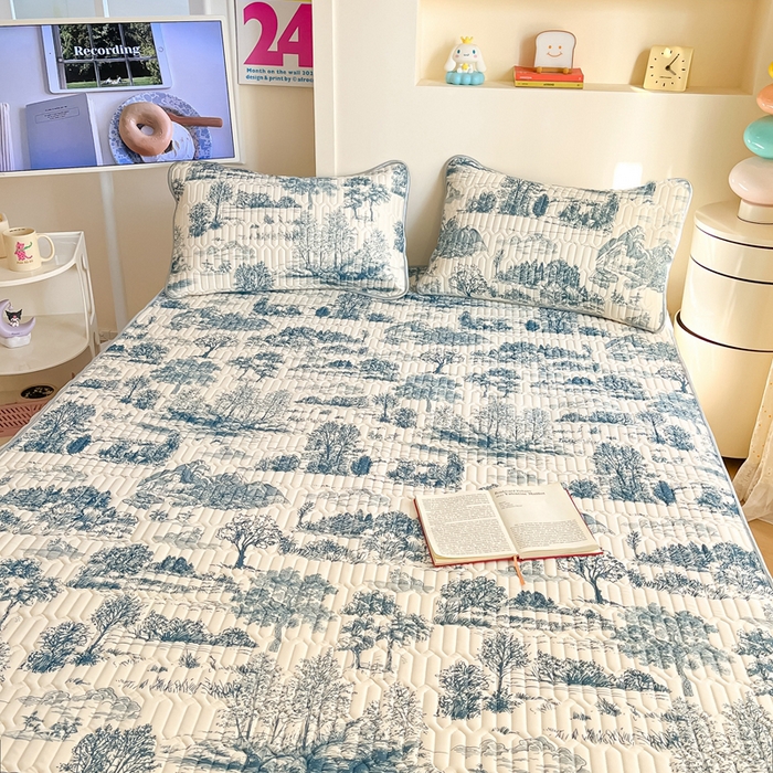 91家纺网 家纺一手货源 找家纺 川悦生活 2025新款小阪凉感丝印花凉席 尼欧-藏青