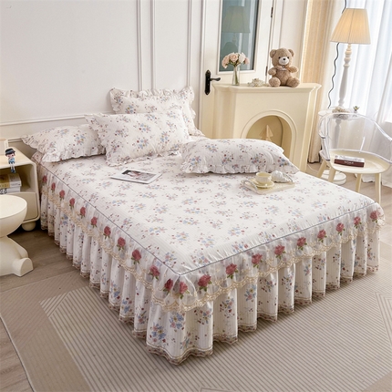  十个点 2025新款全棉纯棉蕾丝花边床裙 淡雅如梦