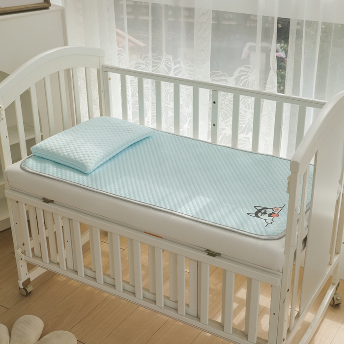 91家纺网 家纺一手货源 找家纺 宅部落 2025新款凉感豆豆儿童卡通凉席 哈士奇-淡蓝