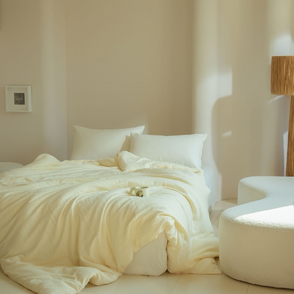 简纯主义 2025新款全棉有机雾感纱双层皱皱纱系列单被套 奶酪