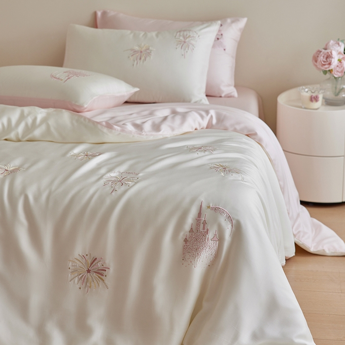 91家纺网 家纺一手货源 找家纺 安莱生活 2025兰精进口60S天丝绣花四件套 烂漫花火-粉