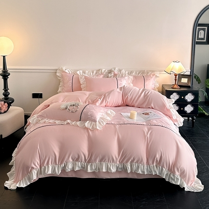 91家纺网 家纺一手货源 找家纺 （总）米彩家纺 2025新款A类水洗真丝亮光浮雕花边四件套