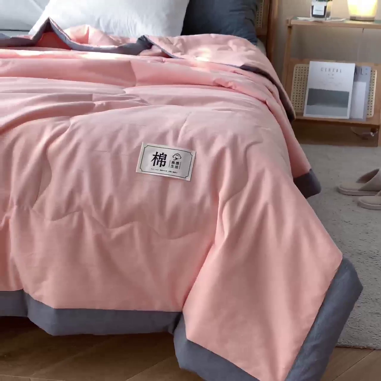 91家纺网 家纺一手货源 找家纺 金鹰 2025新款A类纯棉水洗棉色织棉花夏被全棉空调被夏凉被 优雅玉