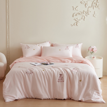 风向标2025新款60S兰精天丝绣花四件套 冰粉夏日