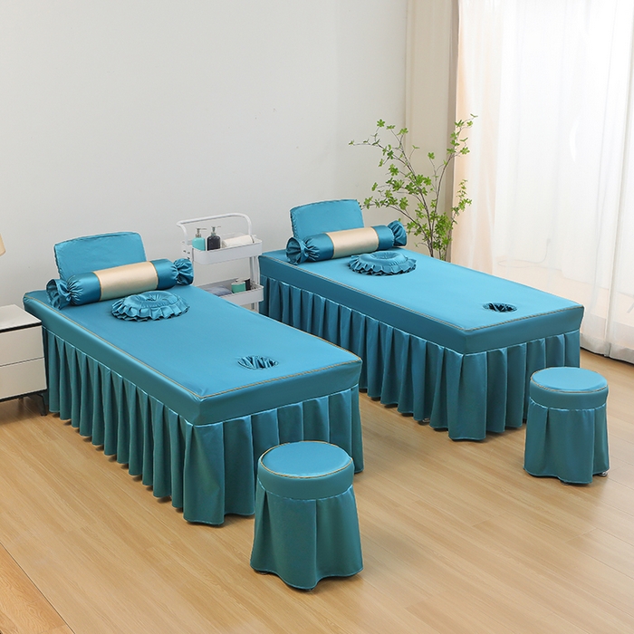 91家纺网 家纺一手货源 找家纺 芙怡 2025春夏新款8028款冰丝绒美 容床罩-一字绣系列 一字绣-宝蓝