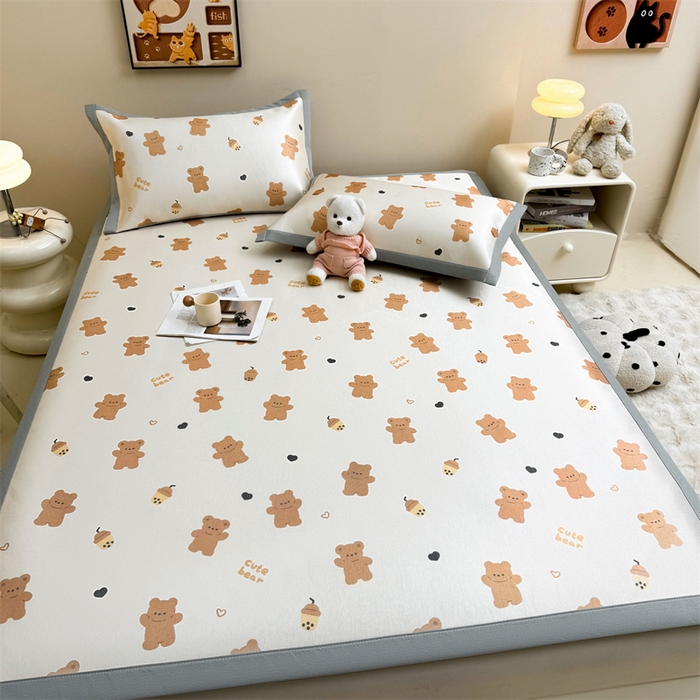 91家纺网 家纺一手货源 找家纺 雯豆2025夏季新品冰藤印花凉席三件套平铺绑带款冰丝凉席三件套 冰藤席-绑带款-奶茶王子