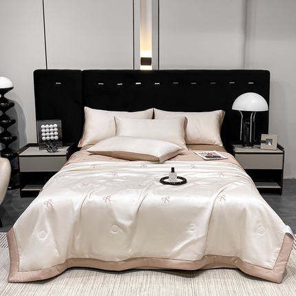 益多眠 2026新款花朵夏被四件套 蝴蝶结奶白咖