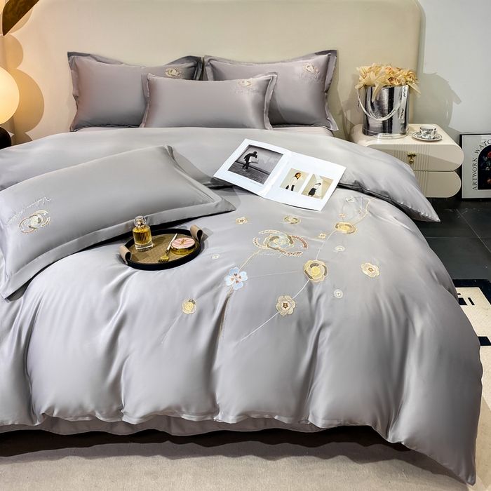 91家纺网 家纺一手货源 找家纺 慧菲 2025新款轻奢水洗天丝四件套-伊恋 伊恋-烟灰