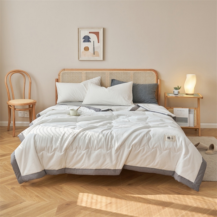 91家纺网 家纺一手货源 找家纺 金鹰 2025新款A类纯棉水洗棉色织棉花夏被全棉空调被夏凉被 本白