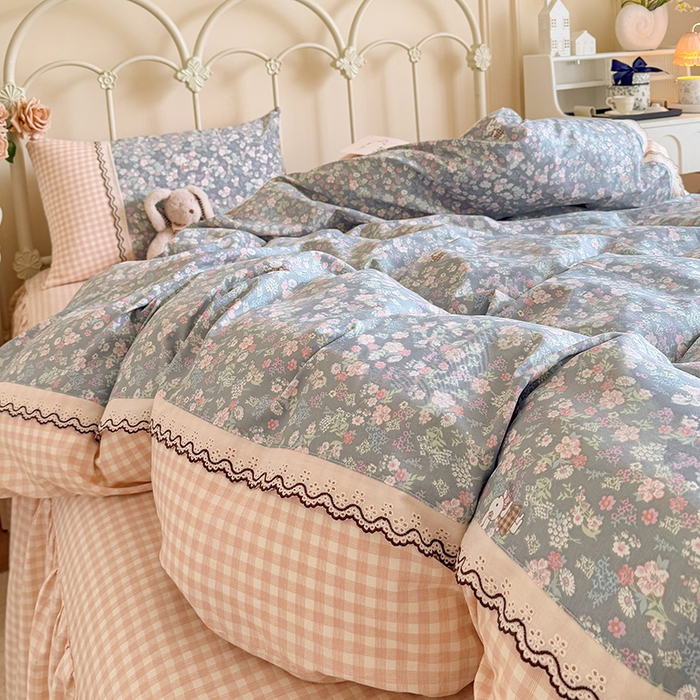 91家纺网 家纺一手货源 找家纺 安莱生活 2025 全棉小碎花刺绣花边款四件套 晨曦