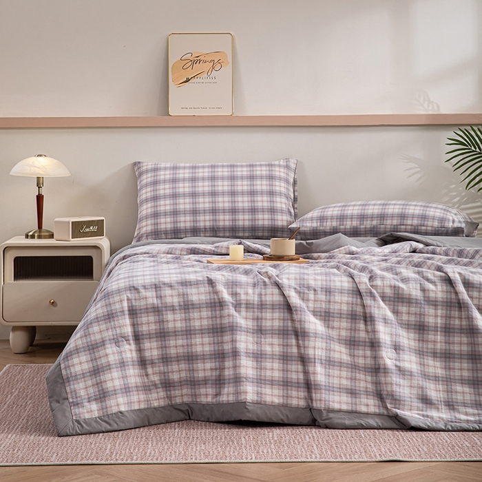 91家纺网 家纺一手货源 找家纺 吾诺 2025 全棉色织水洗棉夏被大豆夏被四件套被子被芯空调被夏凉被 雅调灰