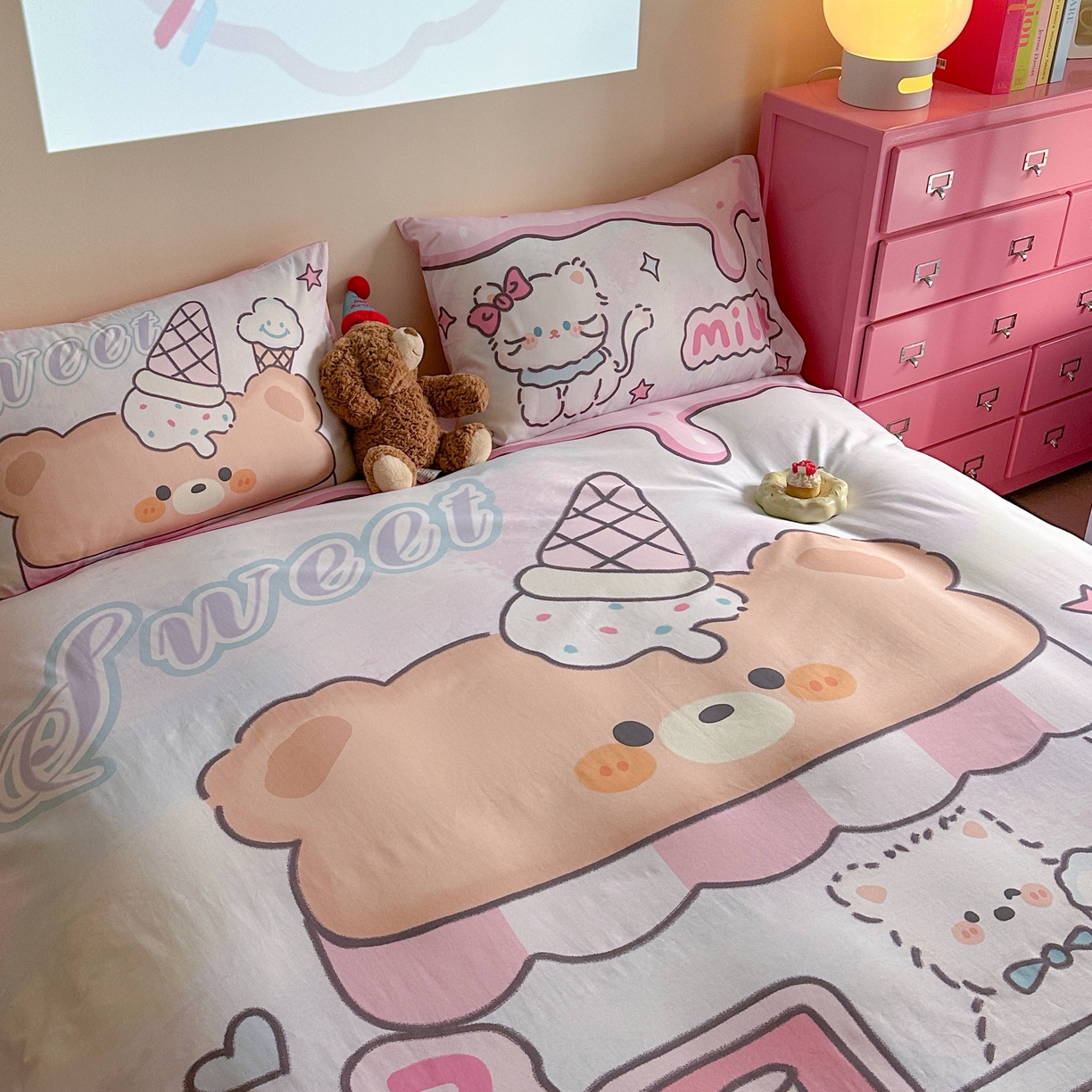 91家纺网 家纺一手货源 找家纺 美乐迪家纺 2025新款大版全棉四件套 冰淇淋小站