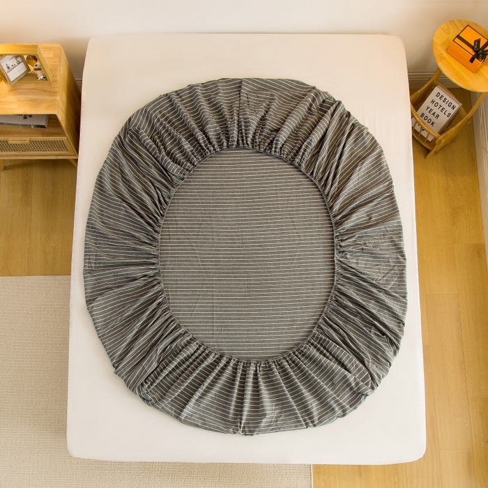 91家纺网 家纺一手货源 找家纺 柠萌家居 2025新款A类全棉色织水洗棉单床笠 中条纹深灰