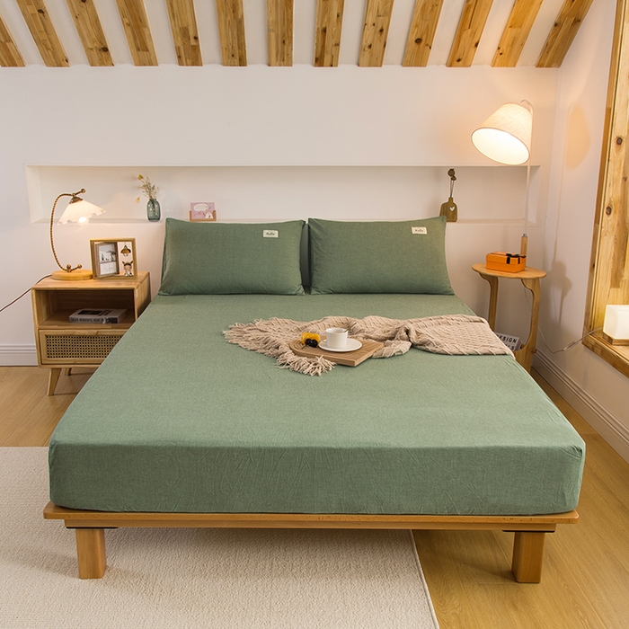 91家纺网 家纺一手货源 找家纺 柠萌家居 2025新款A类全棉色织水洗棉单床笠 一抹绿