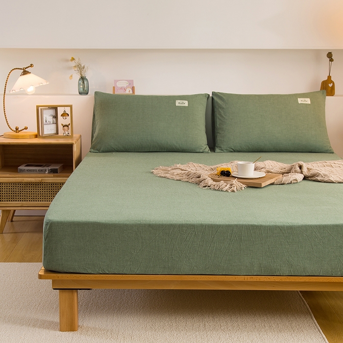 91家纺网 家纺一手货源 找家纺 柠萌家居 2025新款A类全棉色织水洗棉单床笠 一抹绿