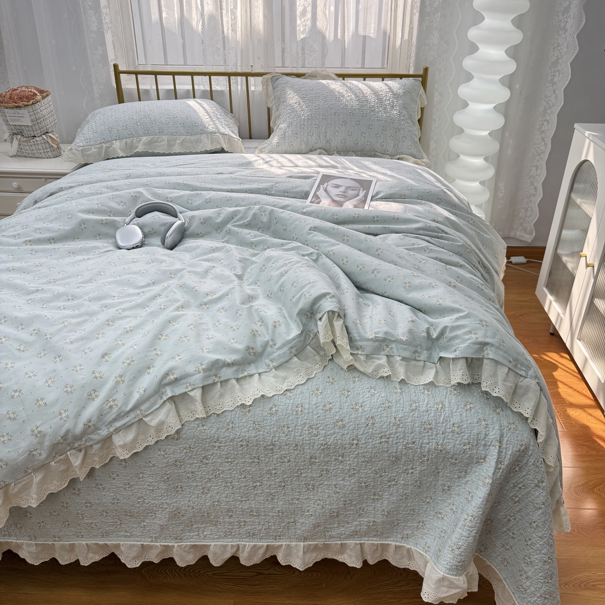 91家纺网 家纺一手货源 找家纺 暖居 2025春夏款高温砂洗棉花床盖三件套被套四件套同款纯棉夏被空调被四季兰庭