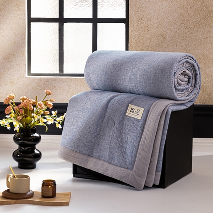 吾诺 2025 纯色全棉泡泡双层纱夏被大豆夏被子被芯夏被四件套夏凉被空调被 复古蓝