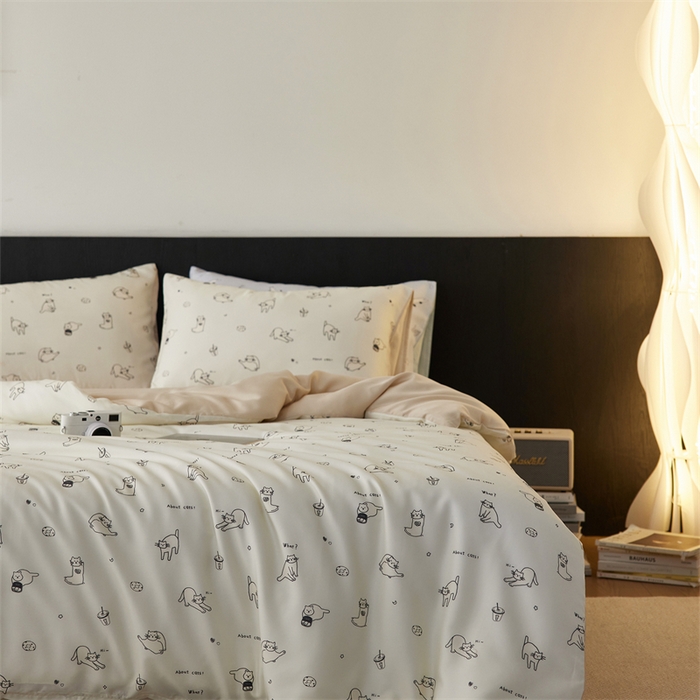 91家纺网 家纺一手货源 找家纺 时年家纺 2025新款莱赛尔天丝印花系列四件套奶茶软萌