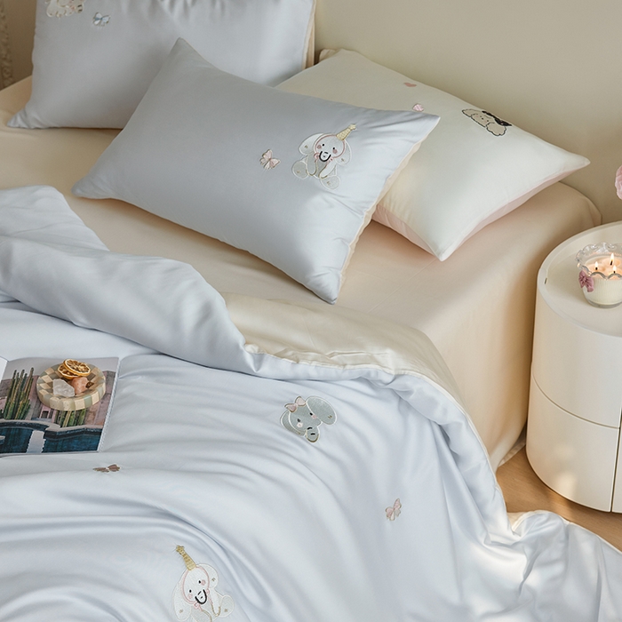 91家纺网 家纺一手货源 找家纺 安莱生活 2025兰精进口60S天丝绣花四件套 乐萌小象