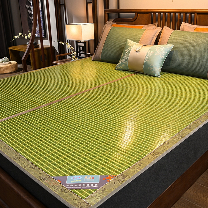 91家纺网 家纺一手货源 找家纺 苏迪凉席竹席2025新款竹席凉席冰丝席碳化双面印花藤草席 绿木纹