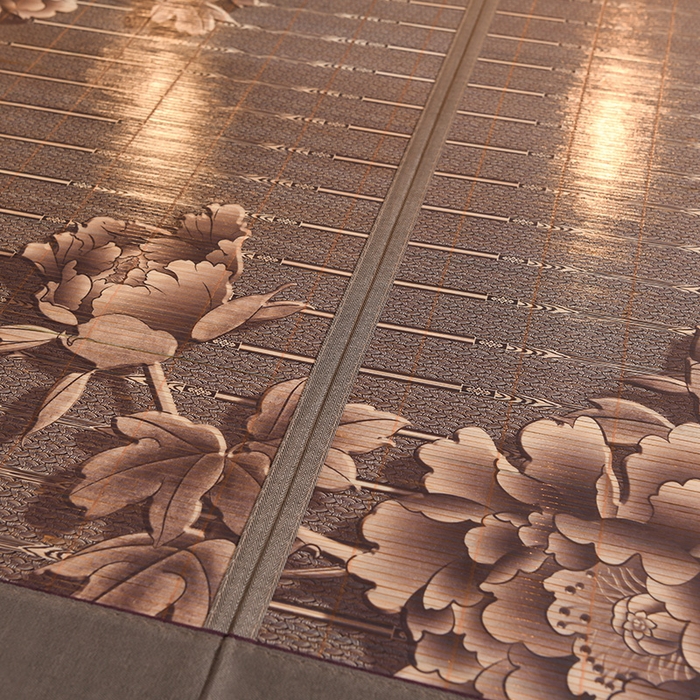 91家纺网 家纺一手货源 找家纺 苏迪凉席竹席2025新款竹席凉席冰丝席碳化双面印花藤草席 富贵花开-浅灰