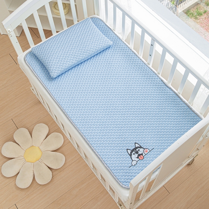 91家纺网 家纺一手货源 找家纺 宅部落 2025新款凉感豆豆儿童卡通凉席 哈士奇-深蓝