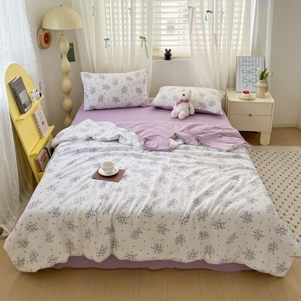 91家纺网 家纺一手货源 找家纺 寐眠 2025春夏新款泡泡纱印花夏被夏凉被空调被 紫风铃