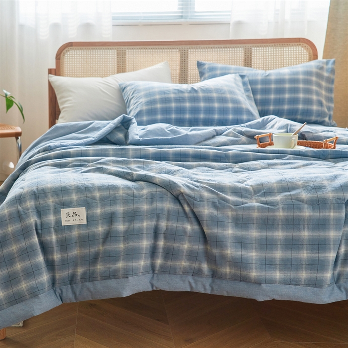 91家纺网 家纺一手货源 找家纺 2025新款A类纯棉水洗棉色织棉花夏被四件套全棉空调被夏凉被 海蓝格