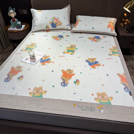 摩妮卡 2025新款数码印花冰藤席床席款三件套 元气小熊